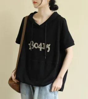 2022 Estate Nuove Donne di Modo Manica Corta Maglietta Allentata Tutti Abbinati Casual Cotone Con Cappuccio Tee Shirt Femme Magl