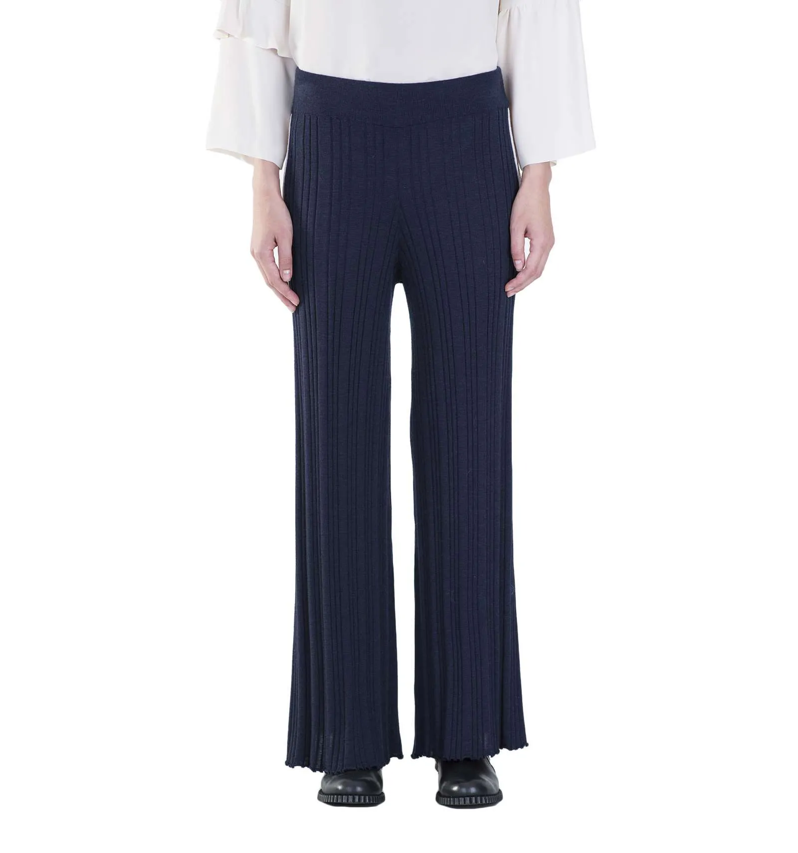 ALYSI donna pantalone in maglia blu 100% lana 258101 A8043 NOTTE