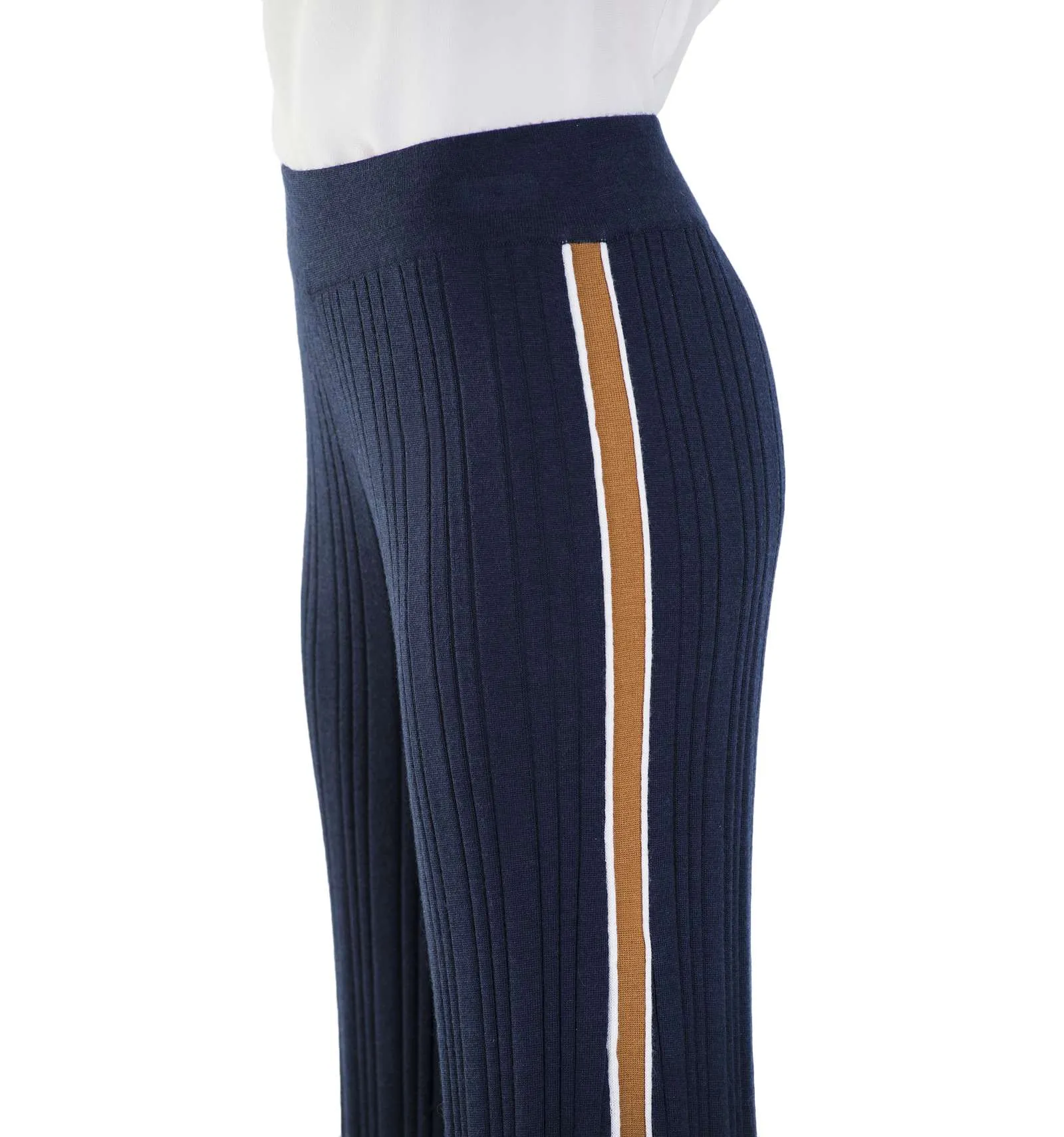 ALYSI donna pantalone in maglia blu 100% lana 258101 A8043 NOTTE