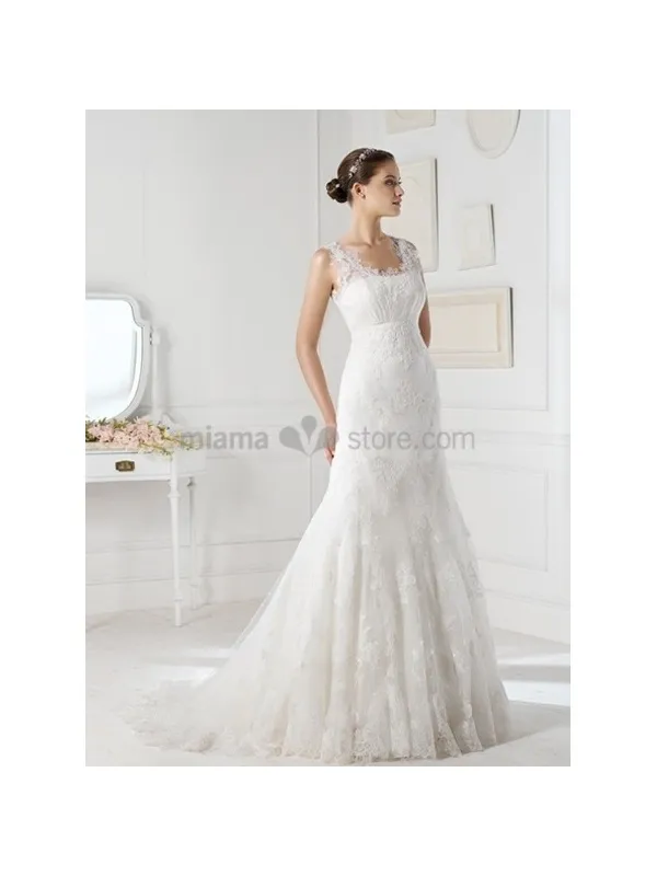 AMANDA - A-line Mermaid Chapel train Low round/Scooped neck Wedding dress