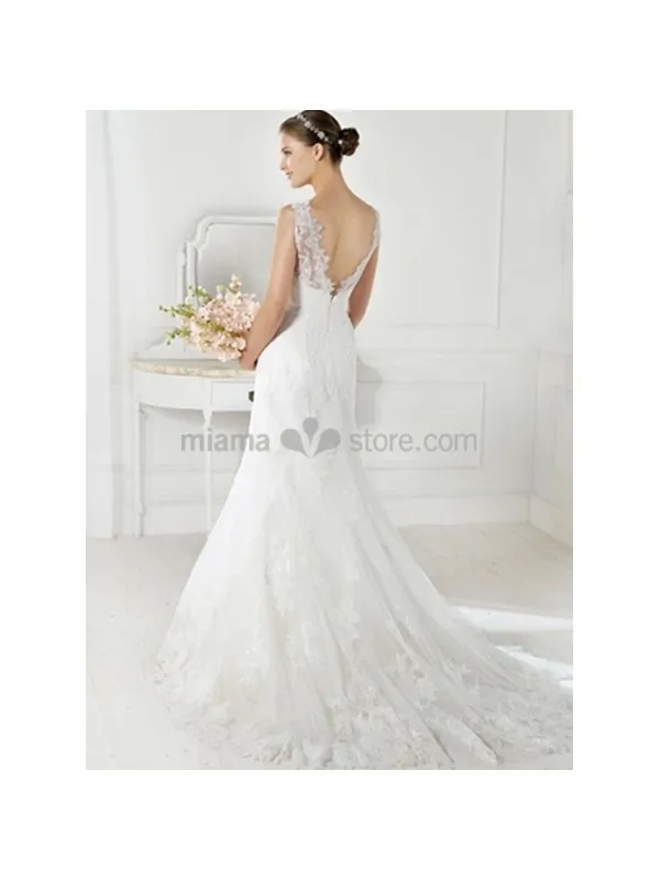 AMANDA - A-line Mermaid Chapel train Low round/Scooped neck Wedding dress