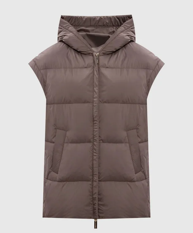 Be Florence Gilet in piumino marrone con ricamo logo FB2415