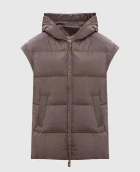 Be Florence Gilet in piumino marrone con ricamo logo FB2415