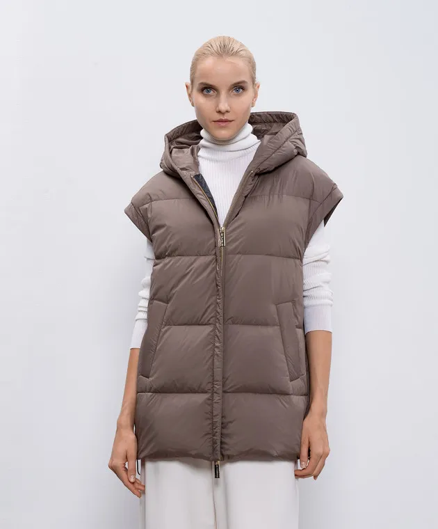 Be Florence Gilet in piumino marrone con ricamo logo FB2415