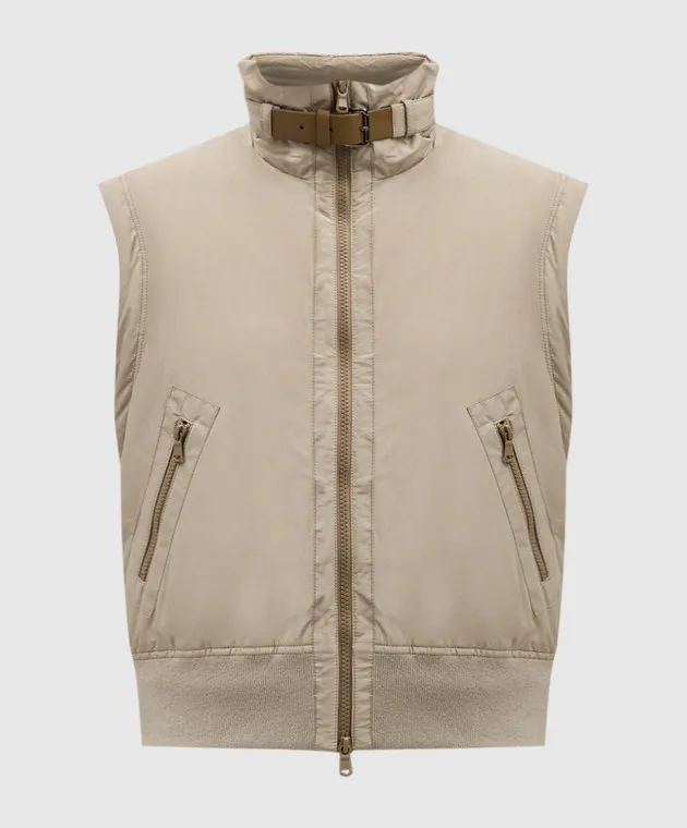 Brunello Cucinelli Gilet in piumino beige con catena monil MB5747984P