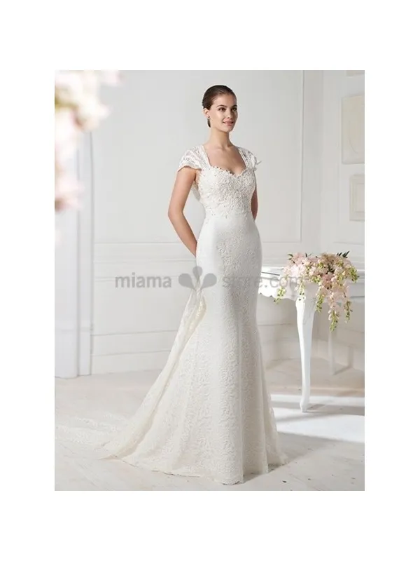 CARLA - A-line V-neck Watteau train Lace Wedding dress