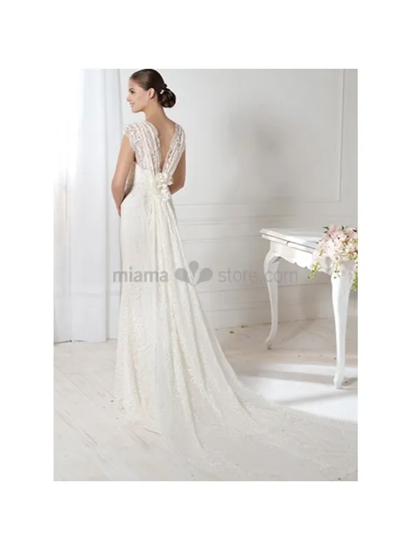 CARLA - A-line V-neck Watteau train Lace Wedding dress