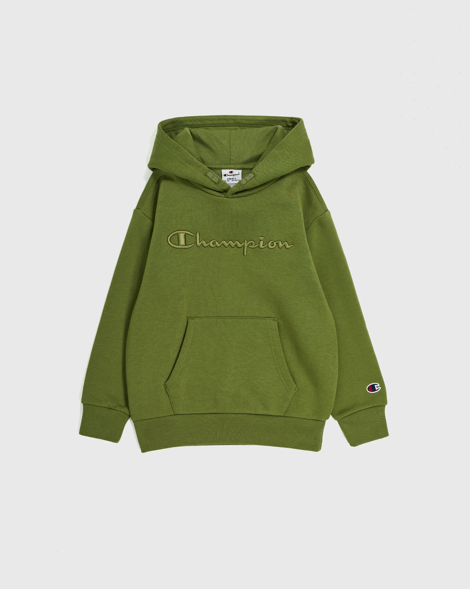 Champion Felpa Con Cappuccio e Big Logo Ricamato Tono su Tono Verde Bambino