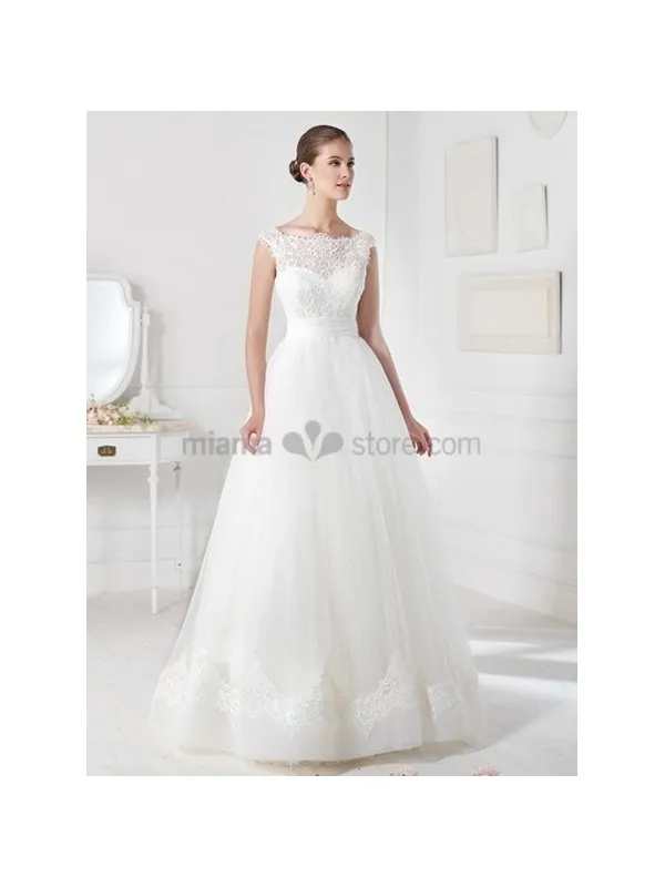 CLAUDIA - A-line Ball gown Empier waist Floor length Tulle Low round/Scooped neck Wedding dress