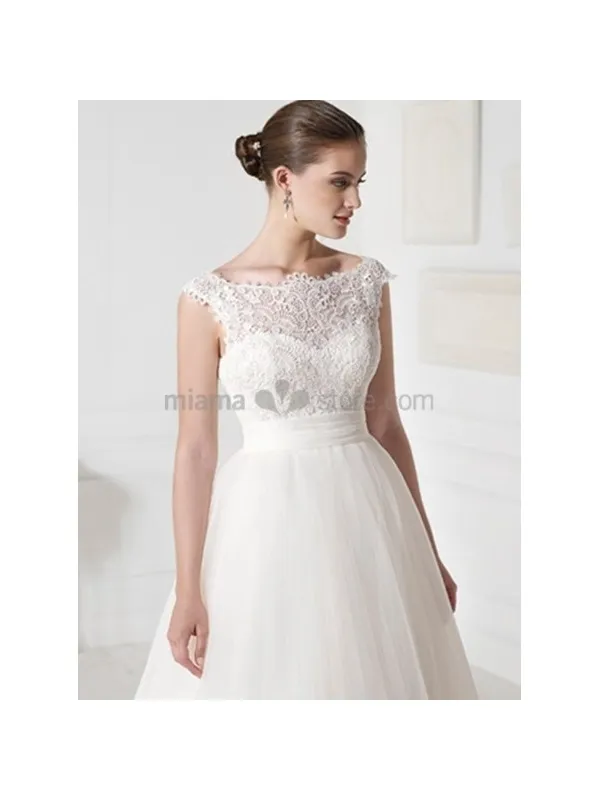 CLAUDIA - A-line Ball gown Empier waist Floor length Tulle Low round/Scooped neck Wedding dress