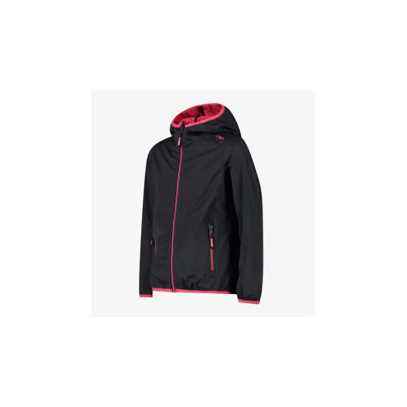 Cmp Kid G Jacket Fix Hood Softshell Leggero Capp Nero/Fuxia Junior