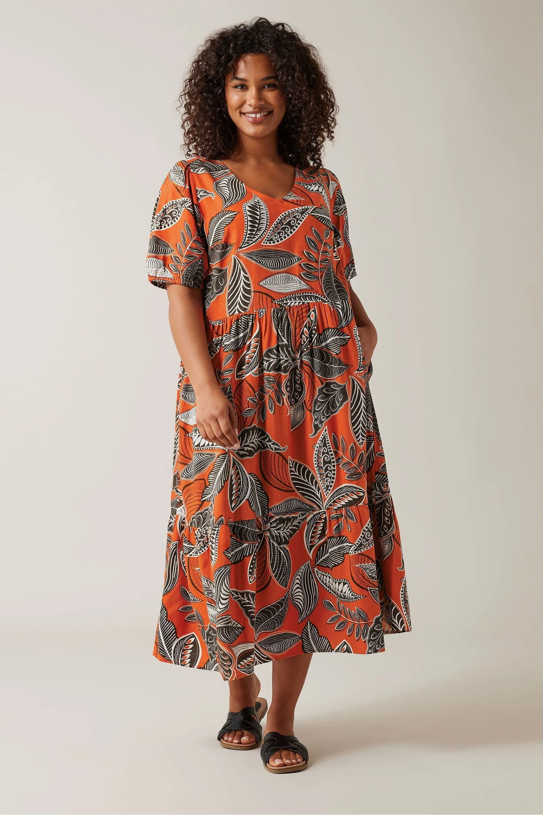 Evans Curve Tropical Print Linen Dress