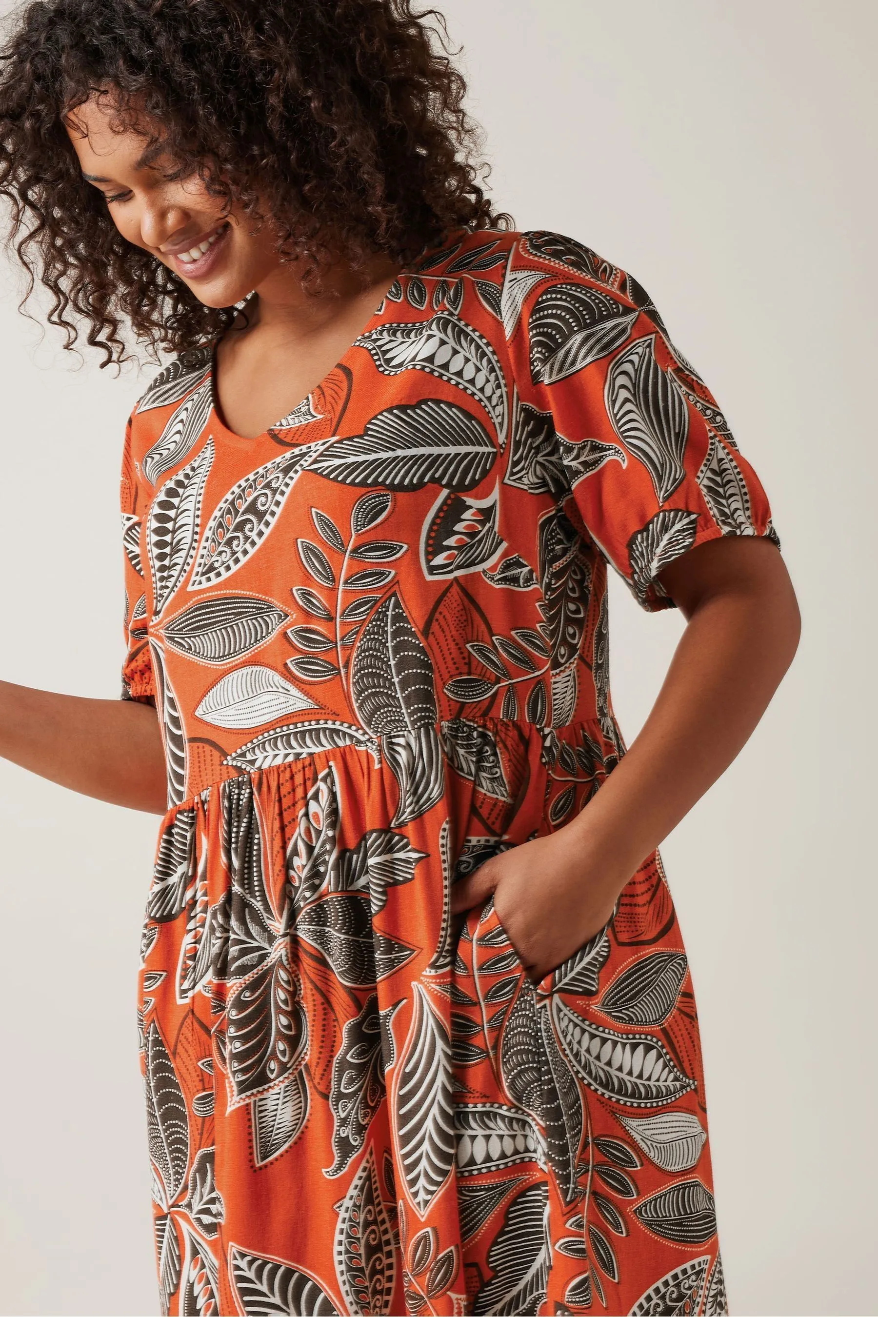 Evans Curve Tropical Print Linen Dress