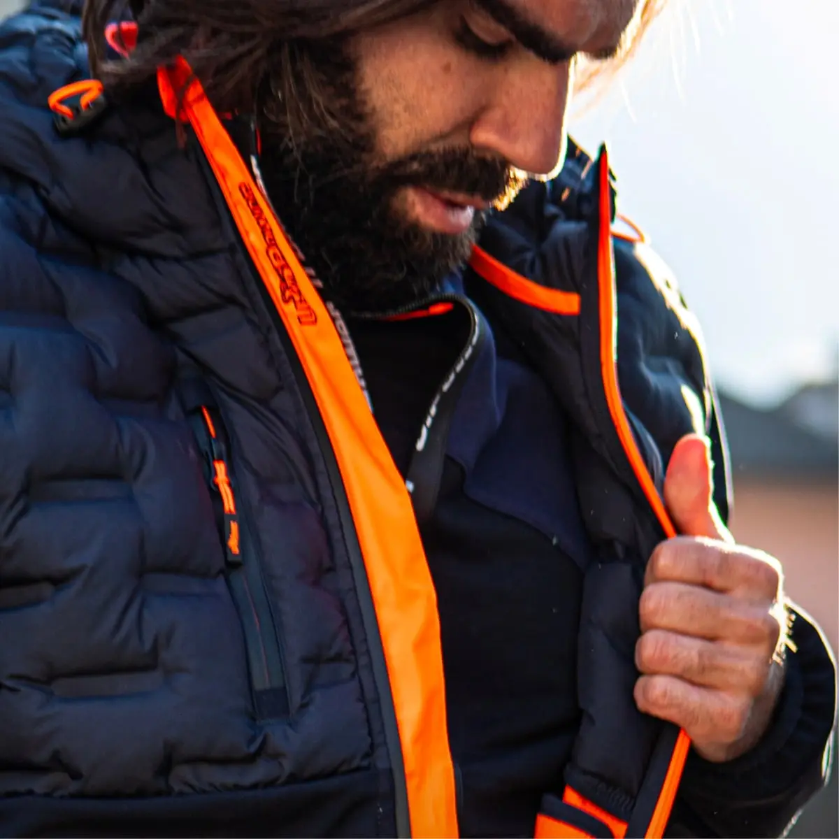 Giacca piumino da lavoro U-Power Spock in softshell navy arancione