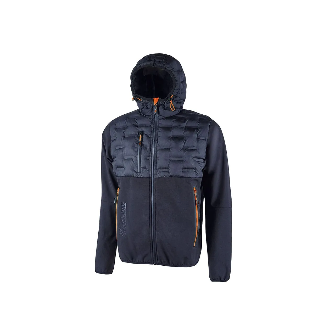 Giacca piumino da lavoro U-Power Spock in softshell navy arancione