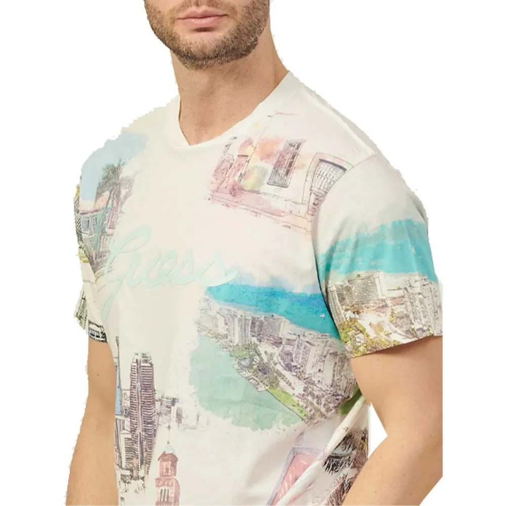 Guess T shirt uomo Riviera Postcard M4GI54 K9RM1 F0F8 Salt White Multi