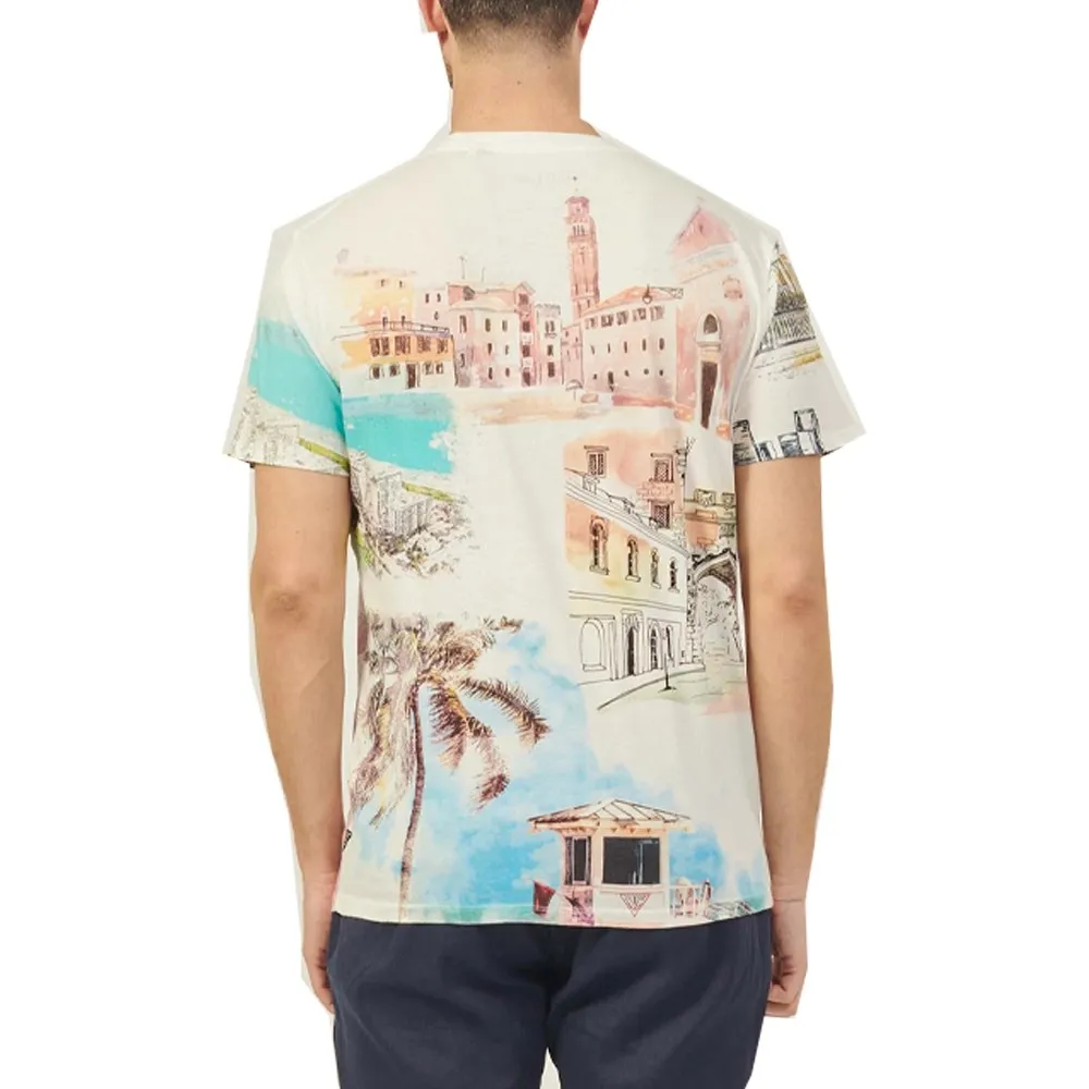 Guess T shirt uomo Riviera Postcard M4GI54 K9RM1 F0F8 Salt White Multi