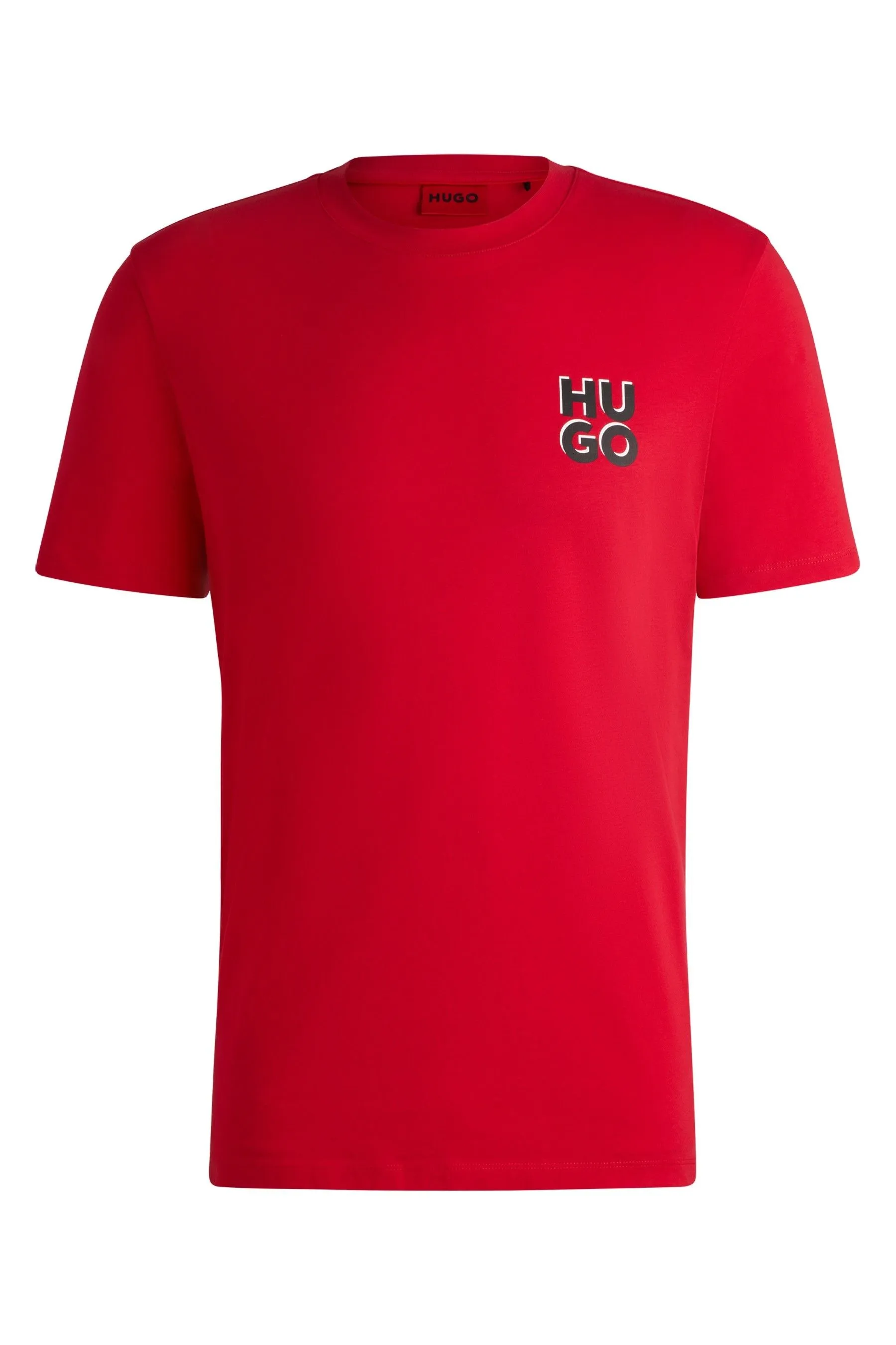 HUGO - T-shirt con logo impilato in jersey di cotone