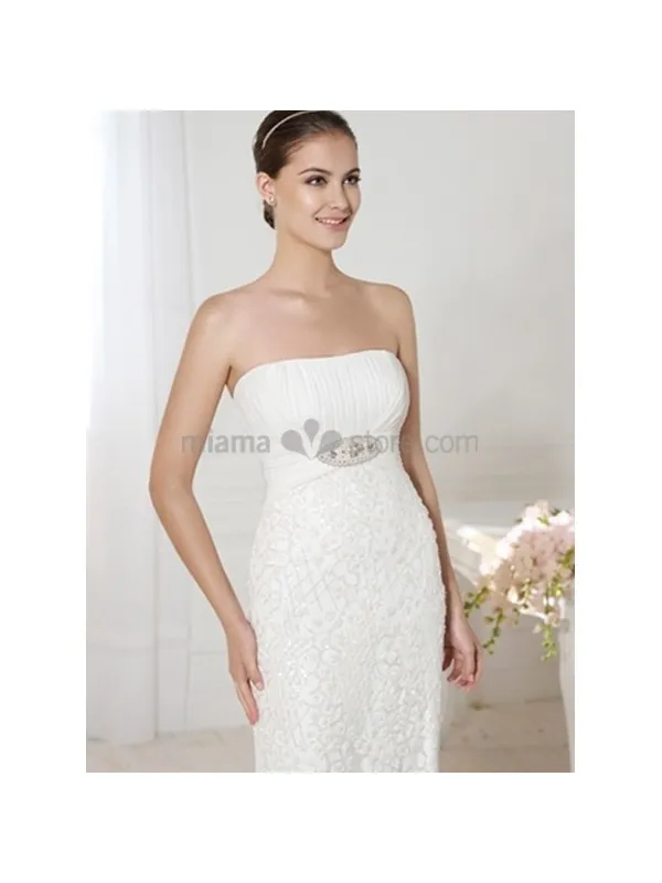 LAIA - Sheath Strapless Chapel train Lace Wedding dress