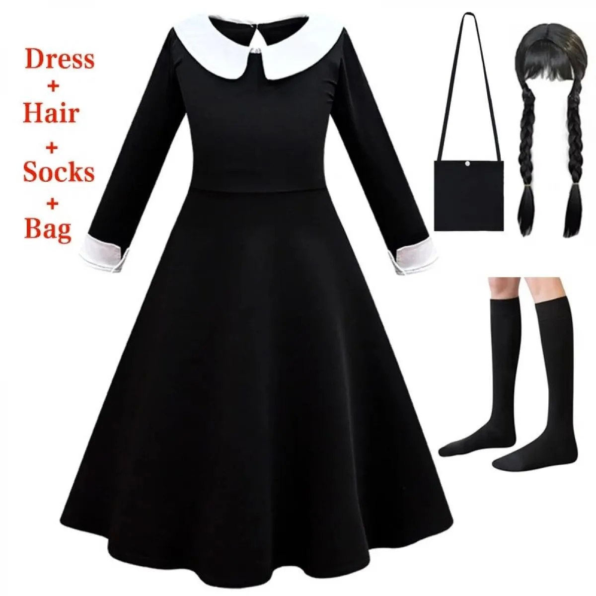 Mercoledì Famiglia Cosplay Black Girl Risvolto Abito di media lunghezza 2023 New Fashion Prom Party Princess Dress 3 12t Girl Dr