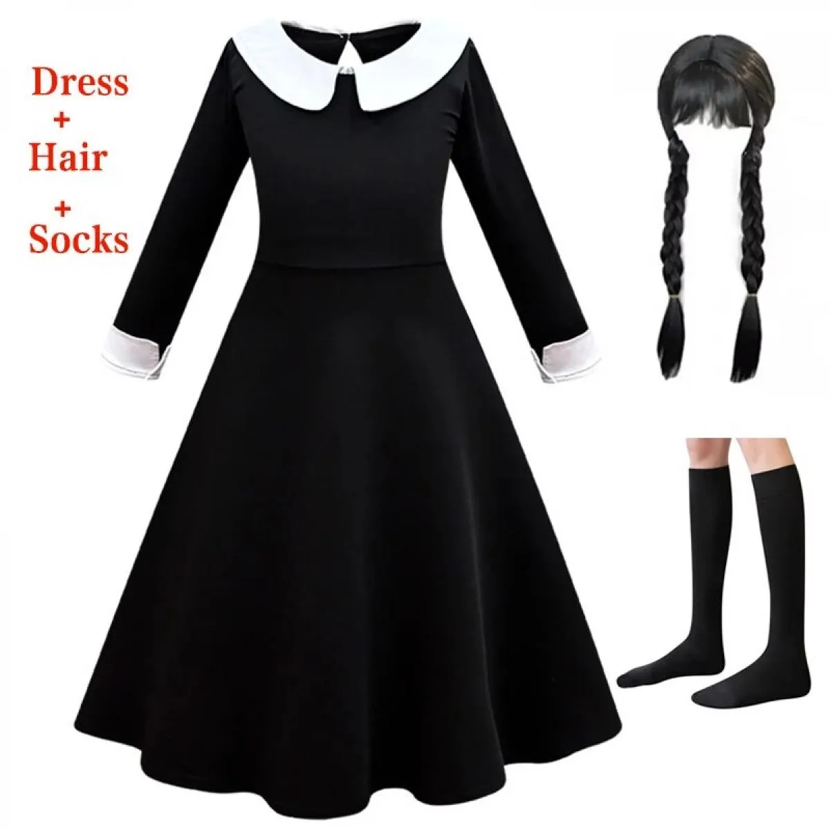 Mercoledì Famiglia Cosplay Black Girl Risvolto Abito di media lunghezza 2023 New Fashion Prom Party Princess Dress 3 12t Girl Dr