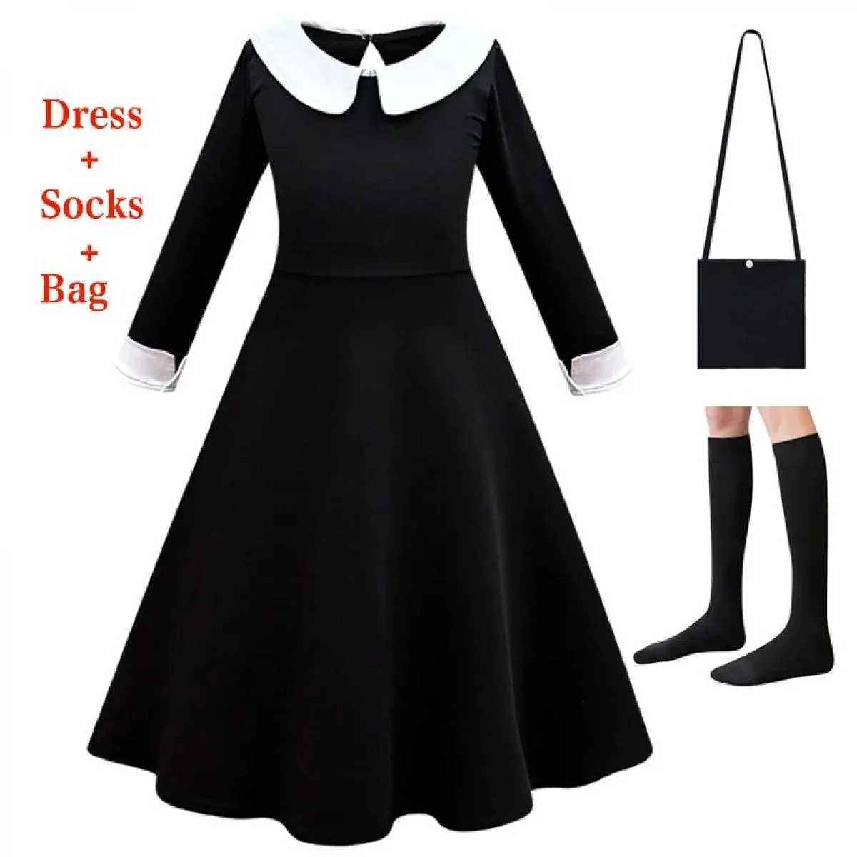 Mercoledì Famiglia Cosplay Black Girl Risvolto Abito di media lunghezza 2023 New Fashion Prom Party Princess Dress 3 12t Girl Dr