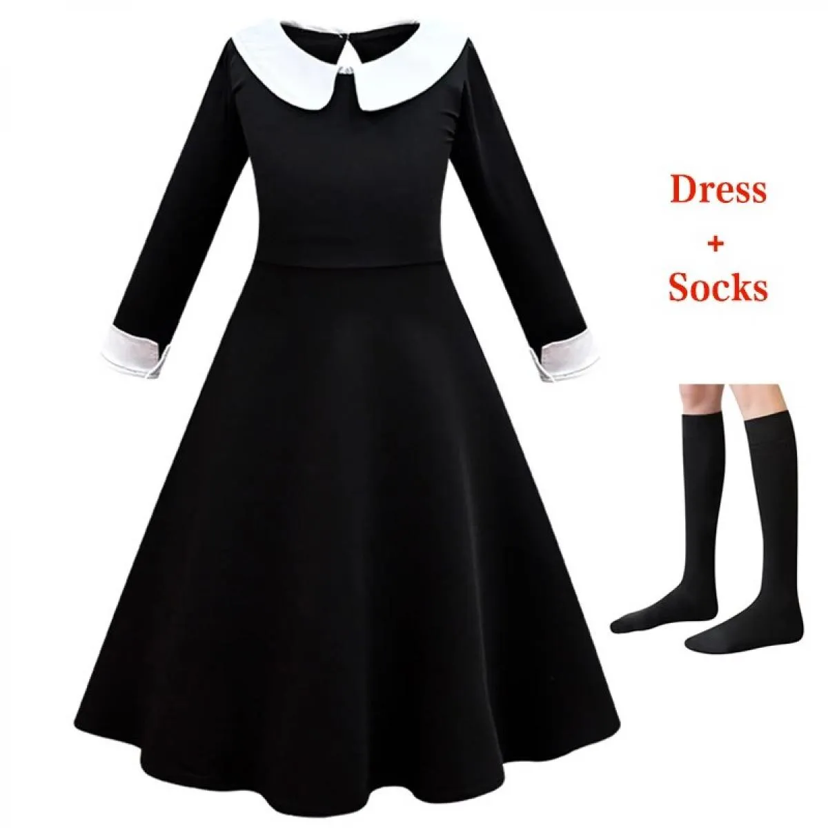 Mercoledì Famiglia Cosplay Black Girl Risvolto Abito di media lunghezza 2023 New Fashion Prom Party Princess Dress 3 12t Girl Dr