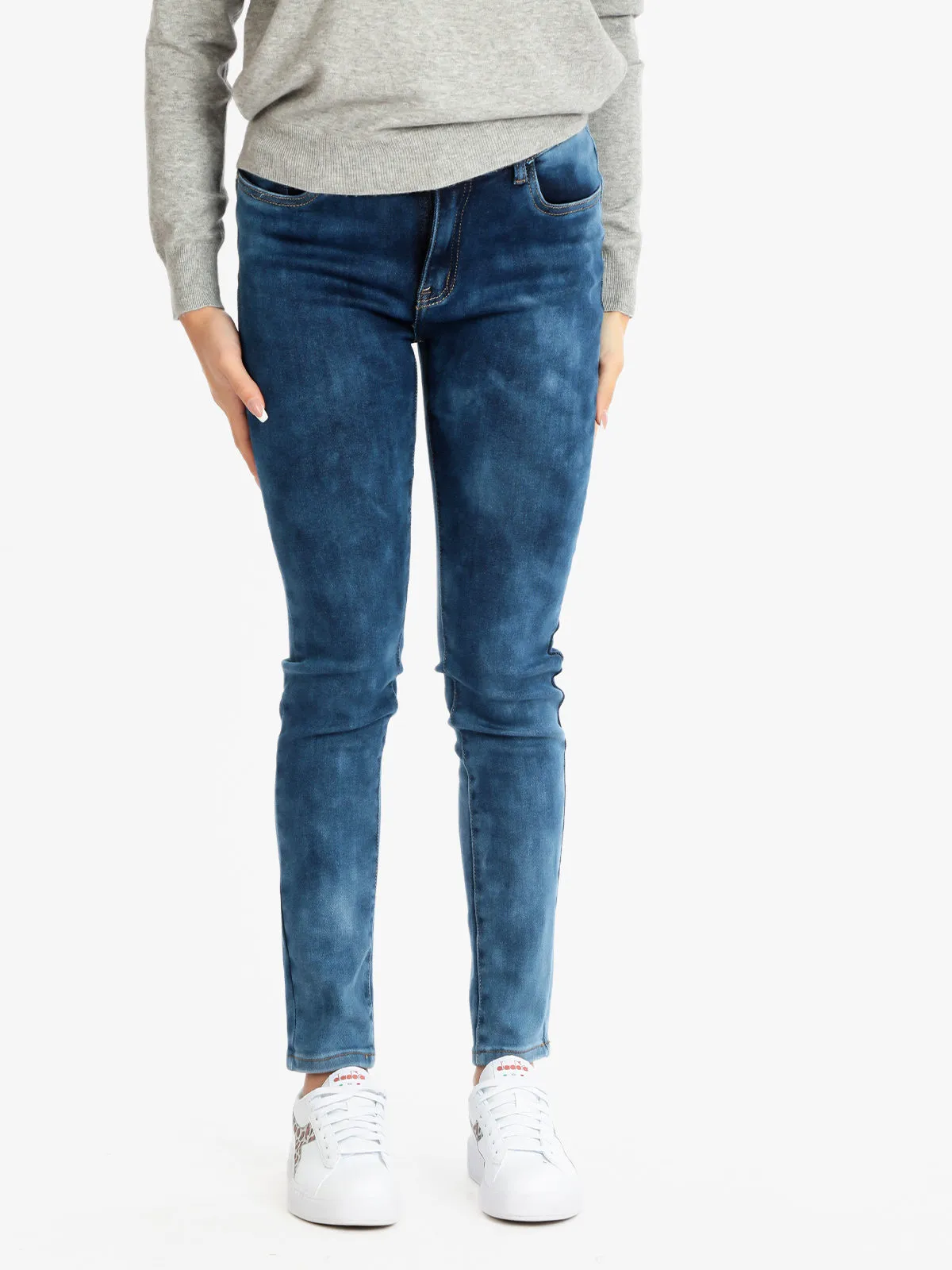 New Collection Stretch-Jeans mit Wascheffekt für Damen