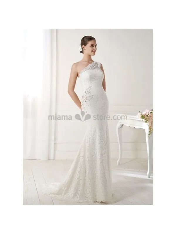 OLENA - Mermaid Sheath Court train Lace One shoulder Wedding dress