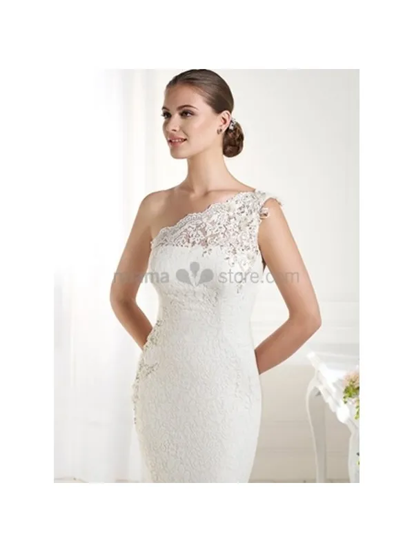 OLENA - Mermaid Sheath Court train Lace One shoulder Wedding dress