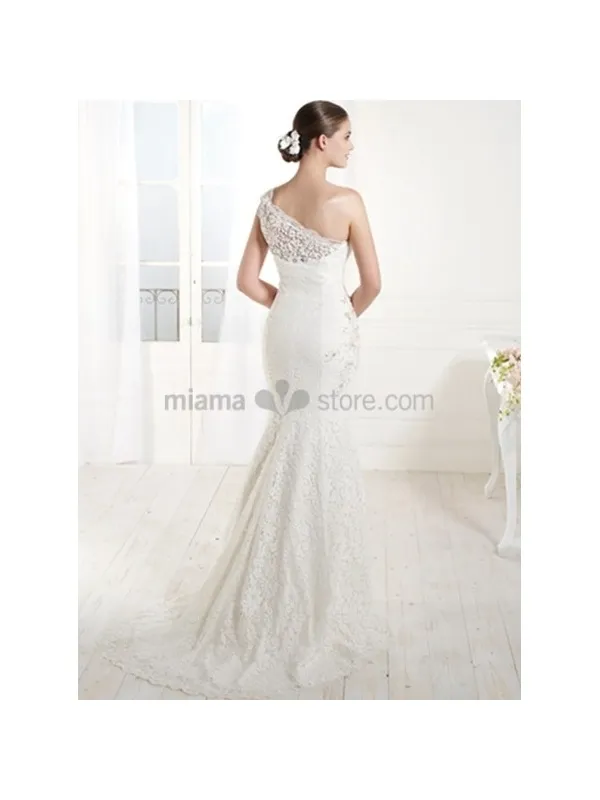 OLENA - Mermaid Sheath Court train Lace One shoulder Wedding dress