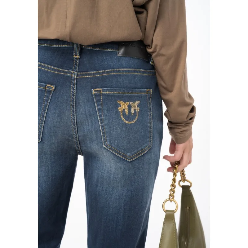 PINKO jeans SABRINA skinny denim stretch con ricamo logo sul retro