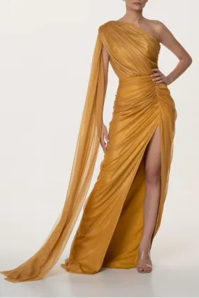 Rhea Costa Zeisha Gold Silk Tulle Dress