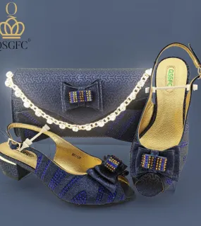 Scarpe e borsa da donna in stile moda nigeriana di design italiano di nuovo arrivo in colore Dblue per pompe da festa africane