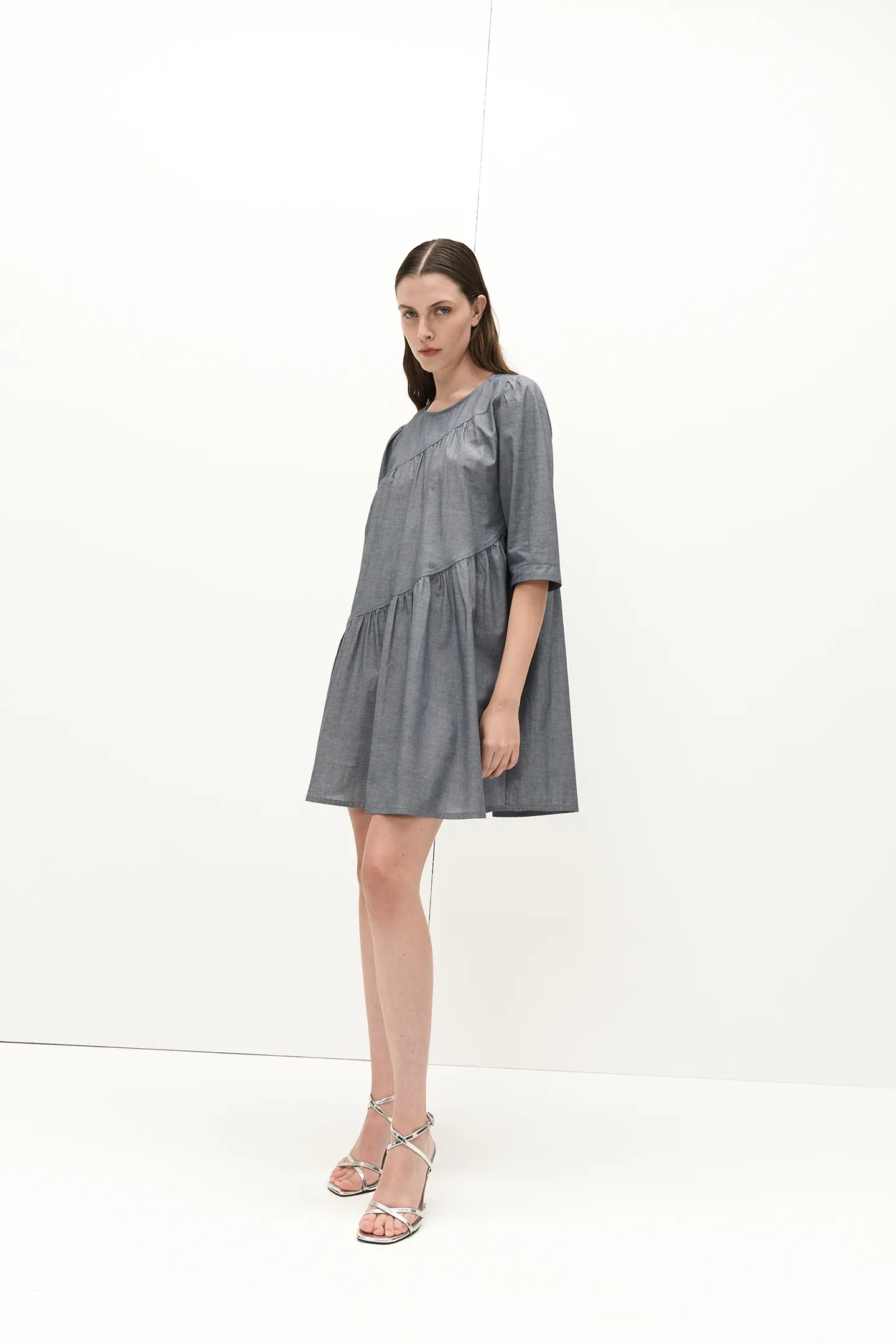 SHORT DRESS WITH ROUND NECK VOILE COTTON