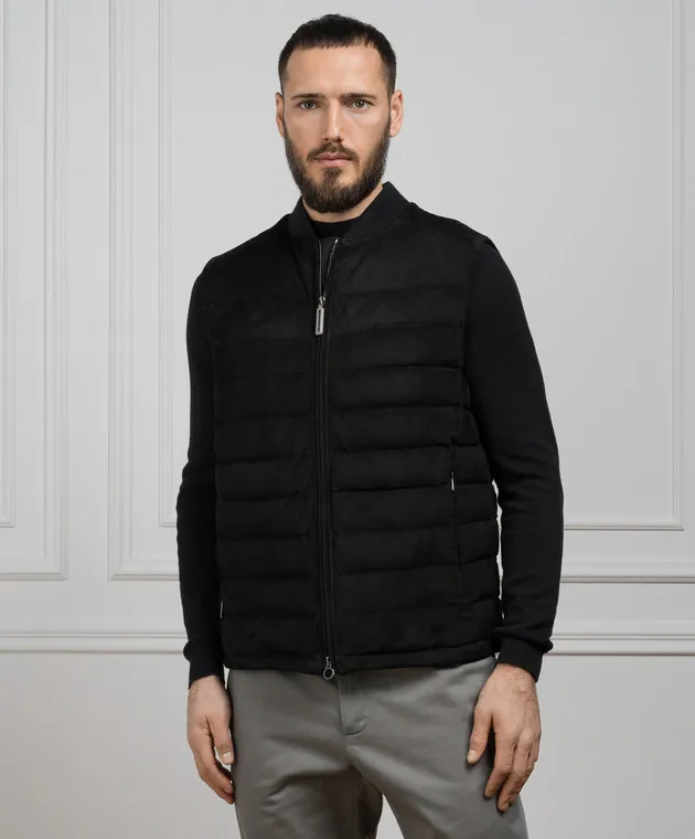 Stefano Ricci Gilet in piumino scamosciato nero MDJ41001105911