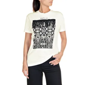 T-Shirt In Jersey Stampa Ikat, Beige